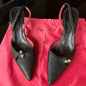 Vintage Judith Leiber Italian pebbled  3” heels, 38 Swarovski crystal balls NWOT